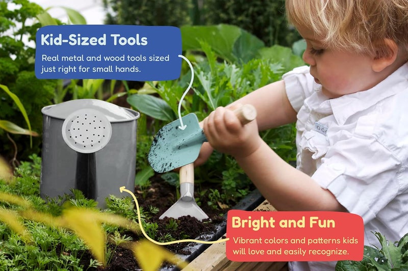 Kinderific Gardening Set, Tool Kit, for Kids, STEM, Includes Tote Bag, Spade, Watering Can, Rake, Fork, Trowel and Gloves (Camo Quest) - Image 5